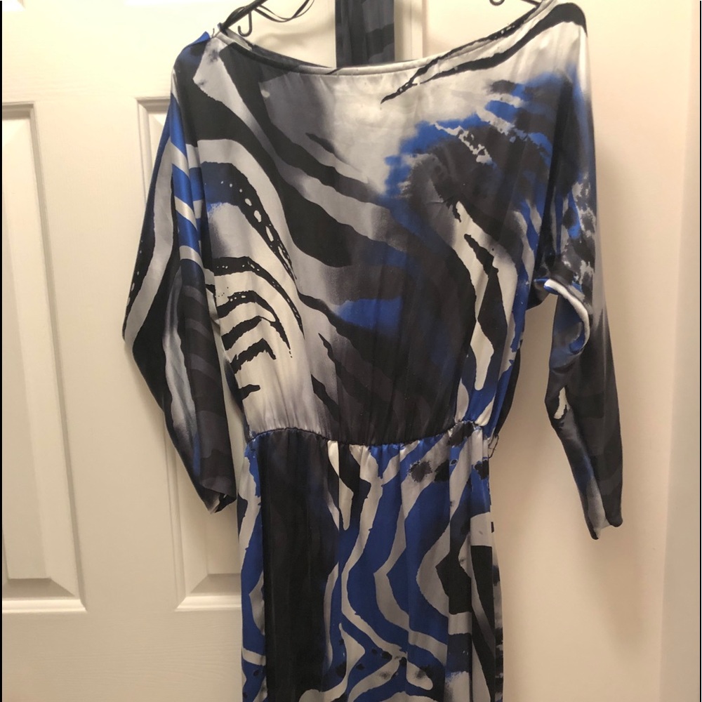 Blue, black and grey silk dress
